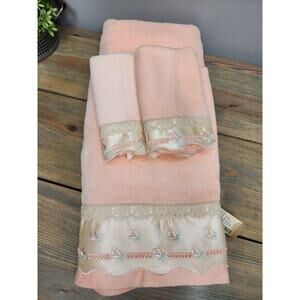 Vintage Avanti Linen Bath Towel Set Of 4 1978 Pink Floral